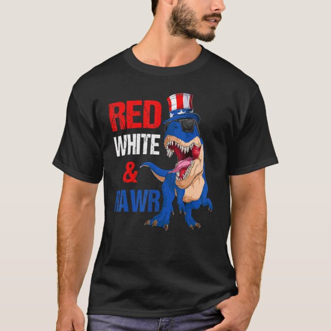 Camiseta Red White e Rawr Dinossaur Rex American Flag 4º (Frente)