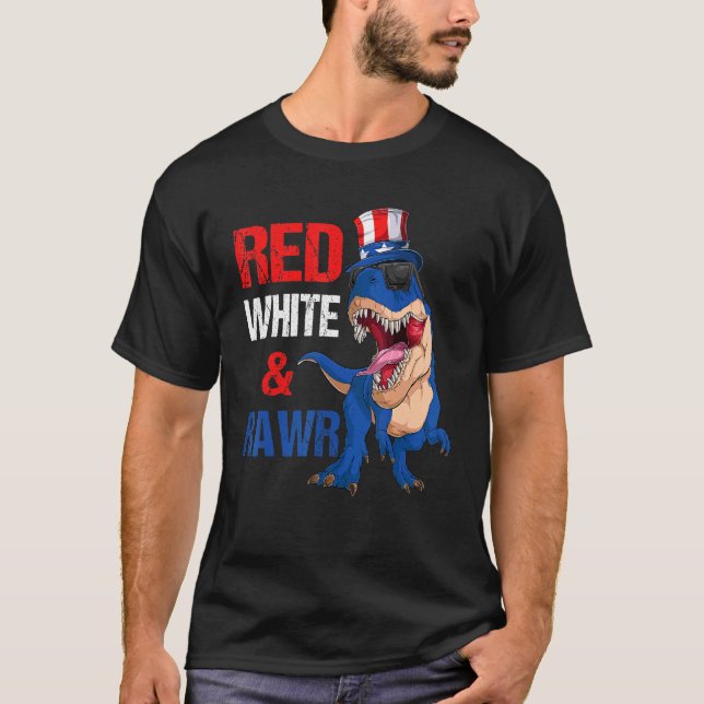 Camiseta Red White e Rawr Dinossaur Rex American Flag 4 jul (Frente)