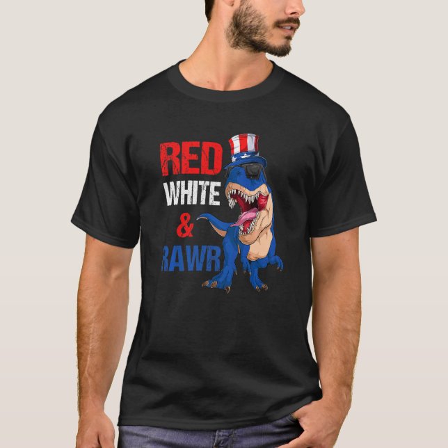 Camiseta Red White e Rawr Dinossaur Rex American Flag 4 jul (Frente)