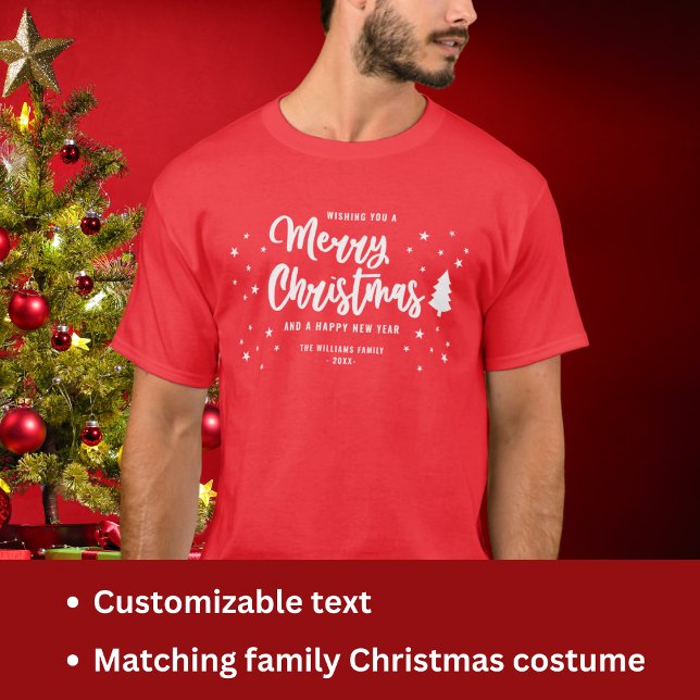 Camiseta Red White Non Photo Family Name Feliz Natal (Criador carregado)