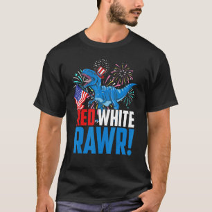 Camiseta Red White Rawr Rex Dinosaur Feliz Quarto De Julho