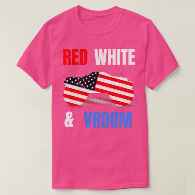Camiseta Red White Vroom Monster Truck Lover American Flag (Frente do Design)