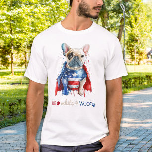 Camiseta Red White Woof Patriotic French Buldogue 4 de julh