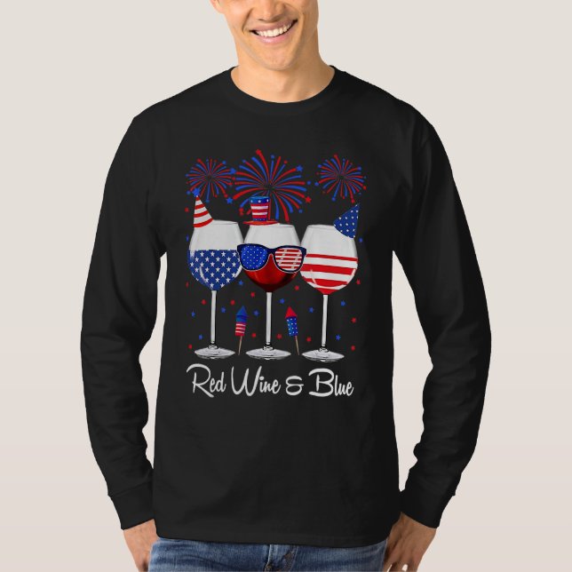 Camiseta Red Wine & Blue 4th Of July Wine Red White Blue Wi (Frente)