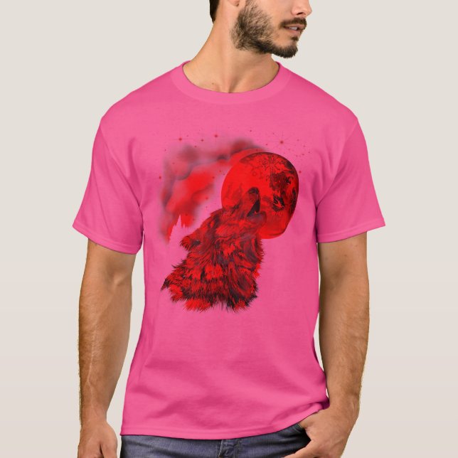 Camiseta Red Wolf Moon Howling Wolf Gothic (Frente)