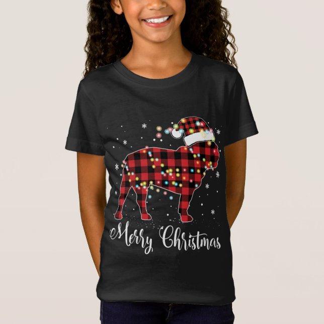 Camiseta Red Xadrez Buffalo French Buldog Feliz Natal P (Frente)