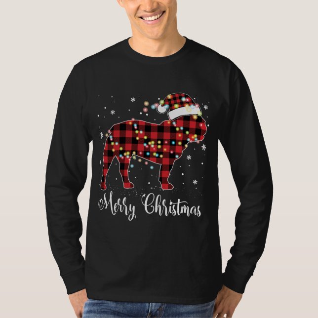Camiseta Red Xadrez Buffalo French Buldog Feliz Natal P (Frente)
