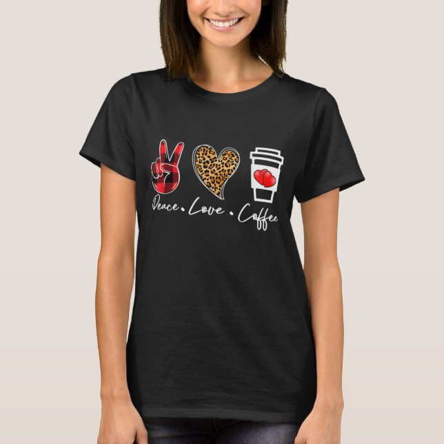 Camiseta Red Xadrez Leopard Peace Love Coffee Lovers Hippie (Frente)