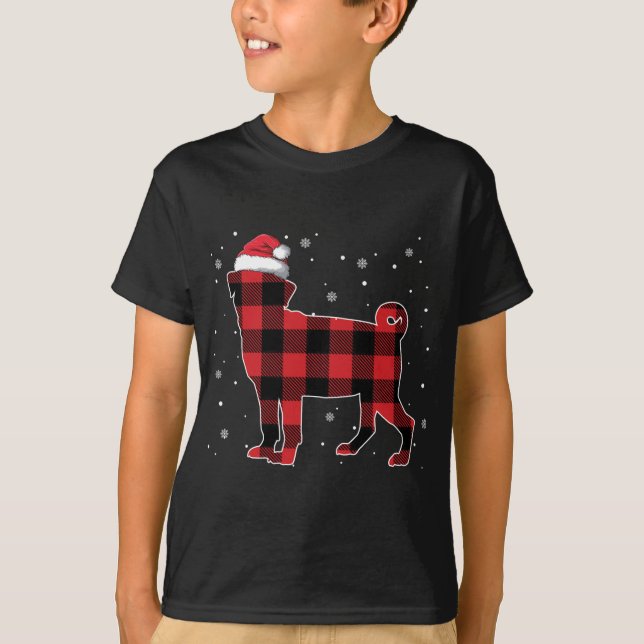 Camiseta Red Xadrez Pug Natal Santa Hat Pajama Dog (Frente)