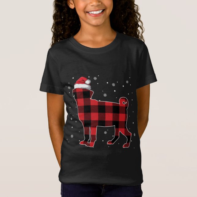 Camiseta Red Xadrez Pug Natal Santa Hat Pajama Dog (Frente)