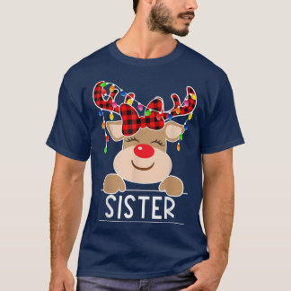 Camiseta Red Xadrez Reindeer Irmã Natal Christma