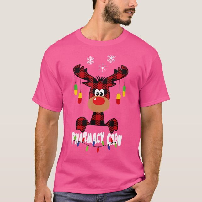 Camiseta Red Xadrez Reindeer Pharmacy Crew Natal (Frente)