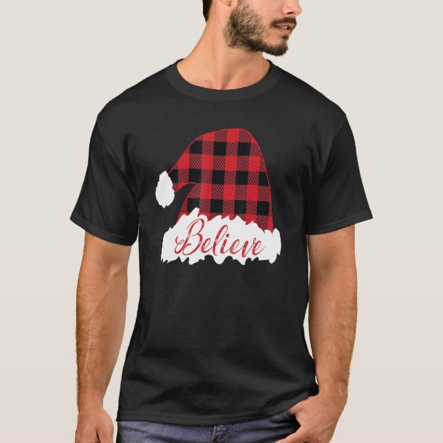 Camiseta Red Xadrez Santa Hat Feliz Natal Grupo (Frente)