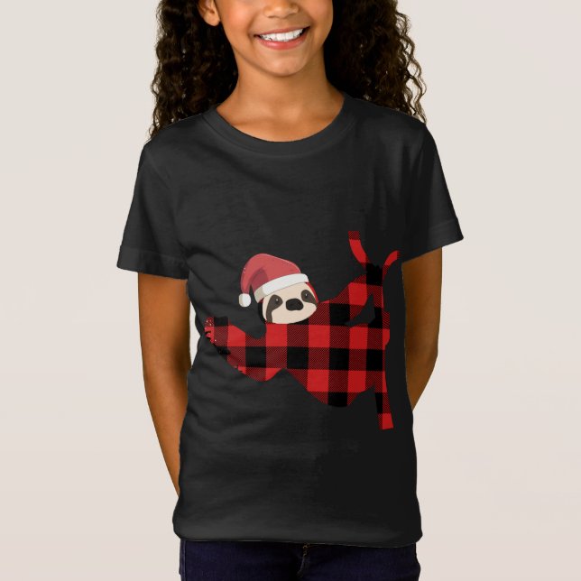 Camiseta Red Xadrez Sloth Pajama Family Buffalo Natal (Frente)