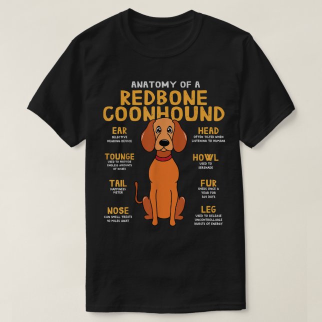 Camiseta Redbone Coonhound Engraçado Anatomia do Cachorro M (Frente do Design)