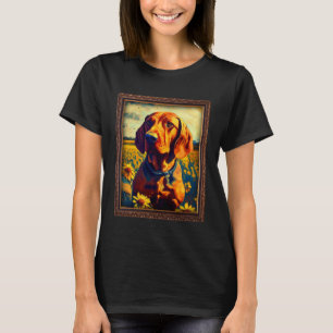 Camiseta Redbone Coonhound Painting Sunflower Flower Mãe Wo