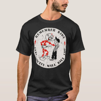 Camiseta Reddy Kilowatt lembra que a eletricidade das crian