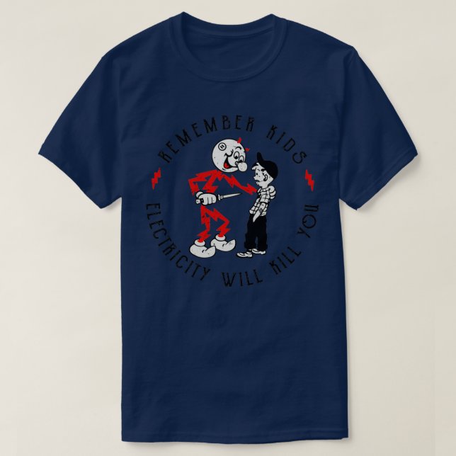 Camiseta Reddy Kilowatt lembra que a eletricidade das crian (Frente do Design)