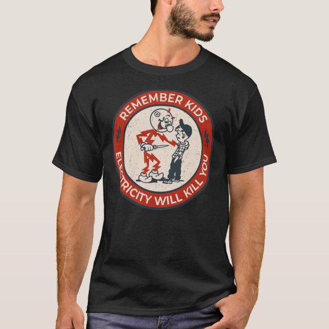 Camiseta Reddy Kilowatt, remember kids electricity will kil (Frente)