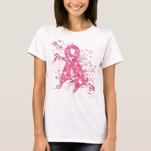 Camiseta Redemoinho floral cor-de-rosa da fita do cancro da