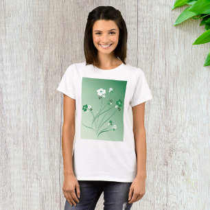 Camiseta Redemoinhos Florais Verdes e Flores Brancas