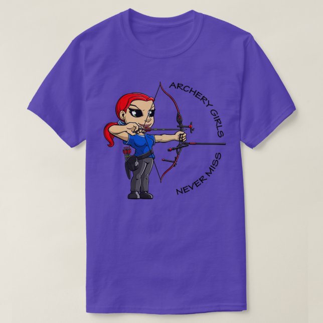 Camiseta Redhead Archery Girl Archery Girls Never Miss Fema (Frente do Design)