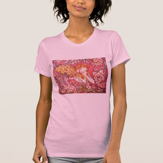 Camiseta Redhead entre flores, Alphonse Mucha (Frente)