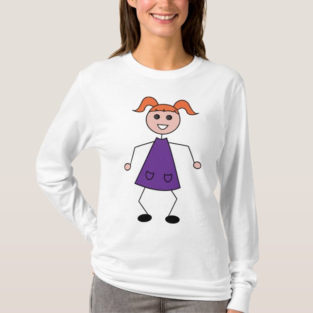 Camiseta Redhead Girl Stick Figure in Purple Dress (Frente)