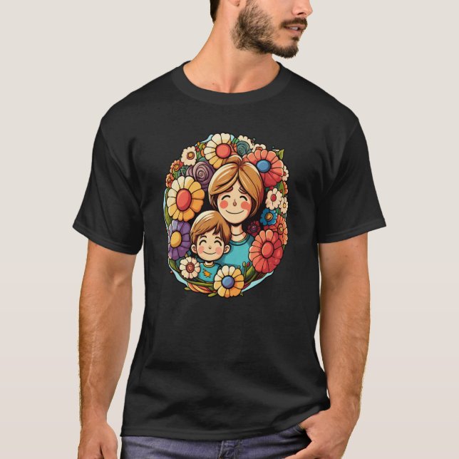 Camiseta Redheaded Mother And Son Embracing Surrounded By F (Frente)
