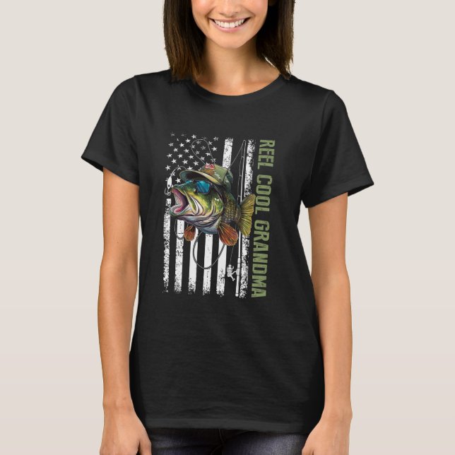 Camiseta Reel Cool Grandma Camouflage American Flag Funny D (Frente)