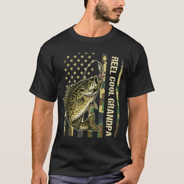 Camiseta Reel Cool Grandpa Crape Fishing Camo American Flag (Frente)