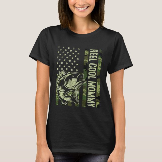 Camiseta Reel Cool Mommy Camouflage American Flag Fishing (Frente)