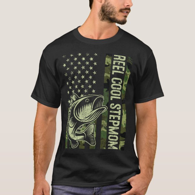 Camiseta Reel Cool Stepmom Camouflage American Flag Fishing (Frente)