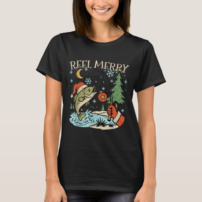 Camiseta Reel Merry Christmas Fishing Funny Hook B Fi-shirt (Frente)