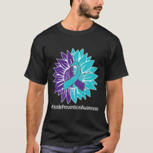 Camiseta Refeita Teal Sunflower Ribbon