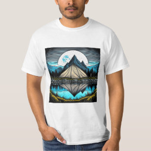 Camiseta Reflexão de uma tenda no lago das montanhas