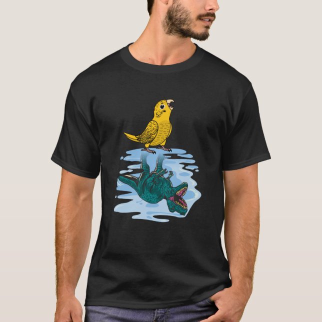 Camiseta Reflexão entre papagaio e rex I Bud Amarelo Lutino (Frente)