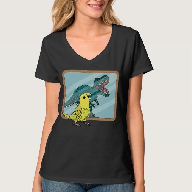 Camiseta Reflexão entre papagaio e rex I - Parrotlet amarel (Frente)