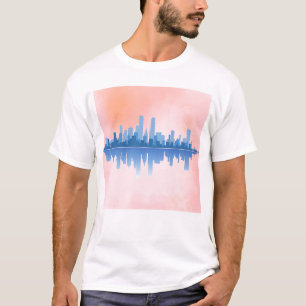 Camiseta Reflexão Moderna em Skyline - Arte de paisagem urb