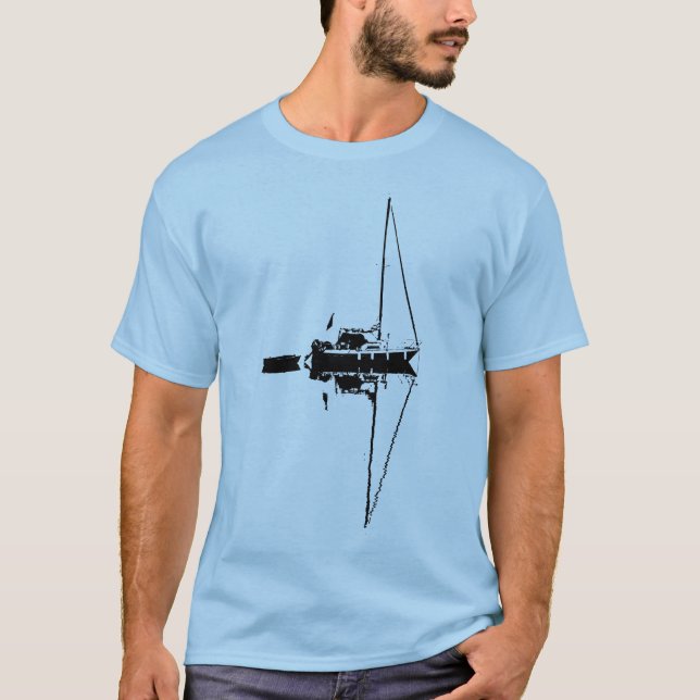Camiseta Reflexão sobre o barco à vela no mar calmo (Frente)