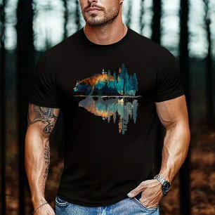 Camiseta Reflexo das árvores Vida Selvagem Natureza Urso An