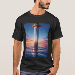 Camiseta Reflexo do Excalibur - Espada de Fantasia ao Pôr d