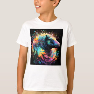 Camiseta Reflexões Abstratas: Hipopótamo Chuva de Cores,