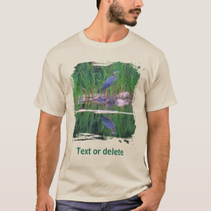 Camiseta Reflexos de Garça Azul Pintura de Animais 