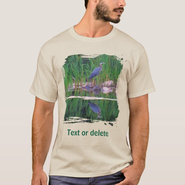 Camiseta Reflexos de Garça Azul Pintura de Animais  (Frente)