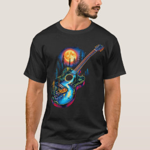 Camiseta Reflexos do Lago da Guitarra Floresta Pinheiro Lua