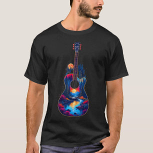 Camiseta Reflexos do Lago da Guitarra Floresta Pinheiro Lua
