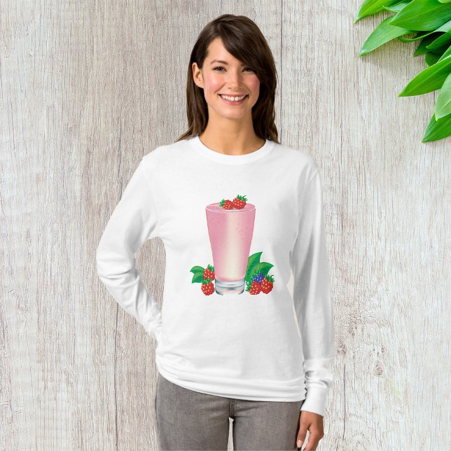 Camiseta Refrescando Berry Smoothie Bebida Rosa (Criador carregado)