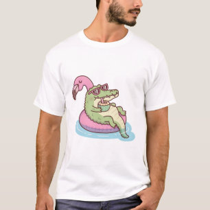 Camiseta Refrigeração Crocodilo Em Fluxo De Piscina Flaming