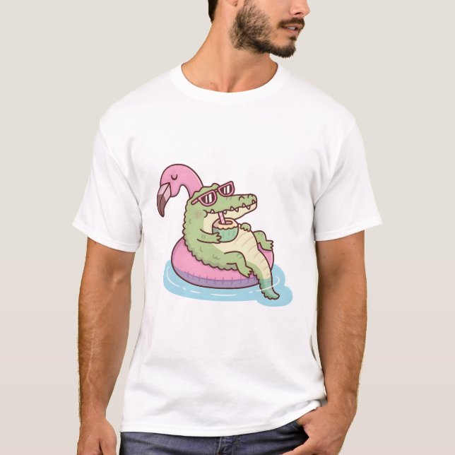 Camiseta Refrigeração Crocodilo Em Fluxo De Piscina Flaming (Frente)